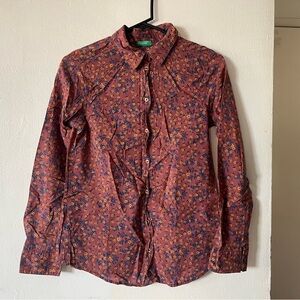 United Colors Of Benetton Women's Red Floral Button Down Shirt